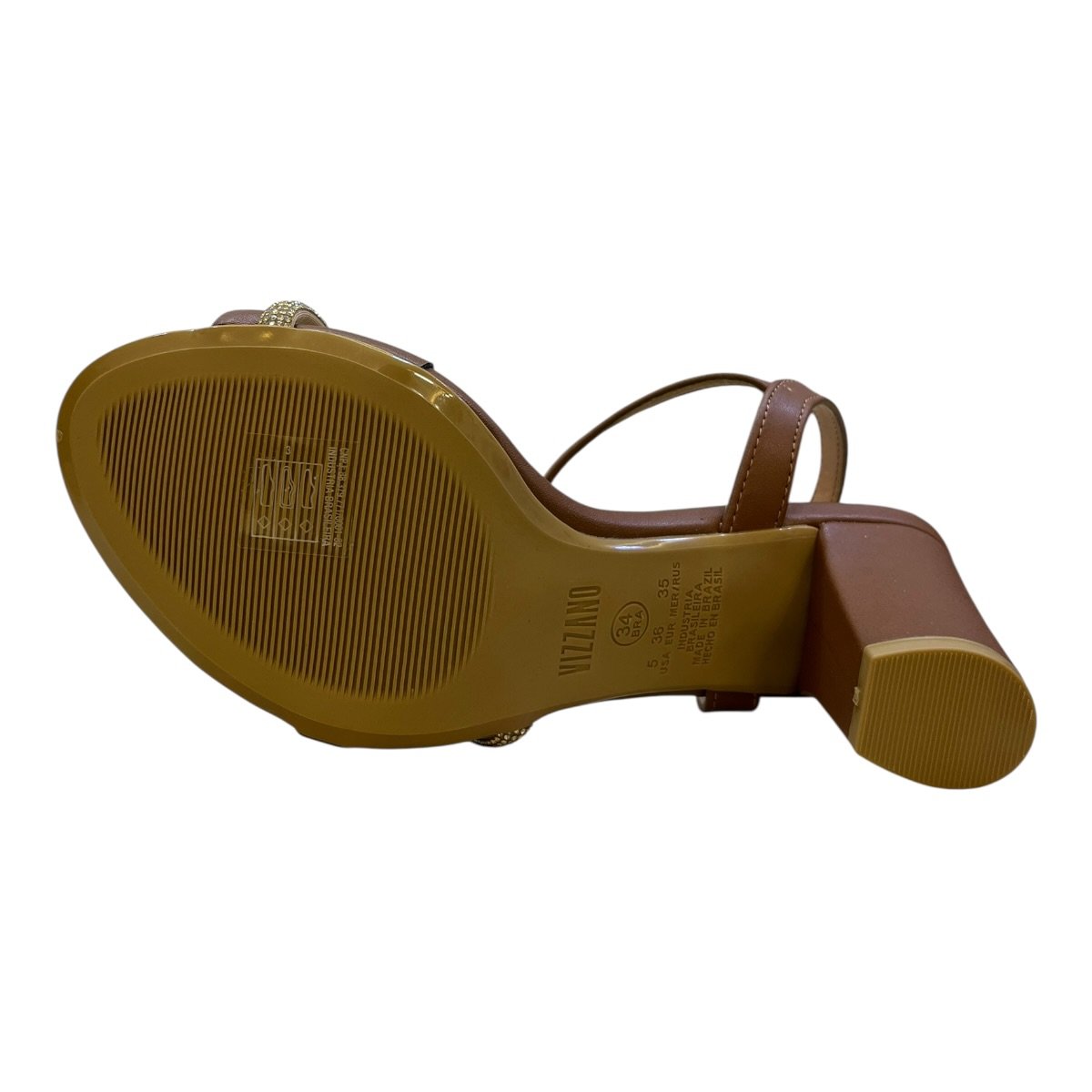 Sandalia Feminino Vizzano Casual Conforto Tiras Brilho Salto Bloco Médio Strass 6262.1034 Marrom Marrom 6