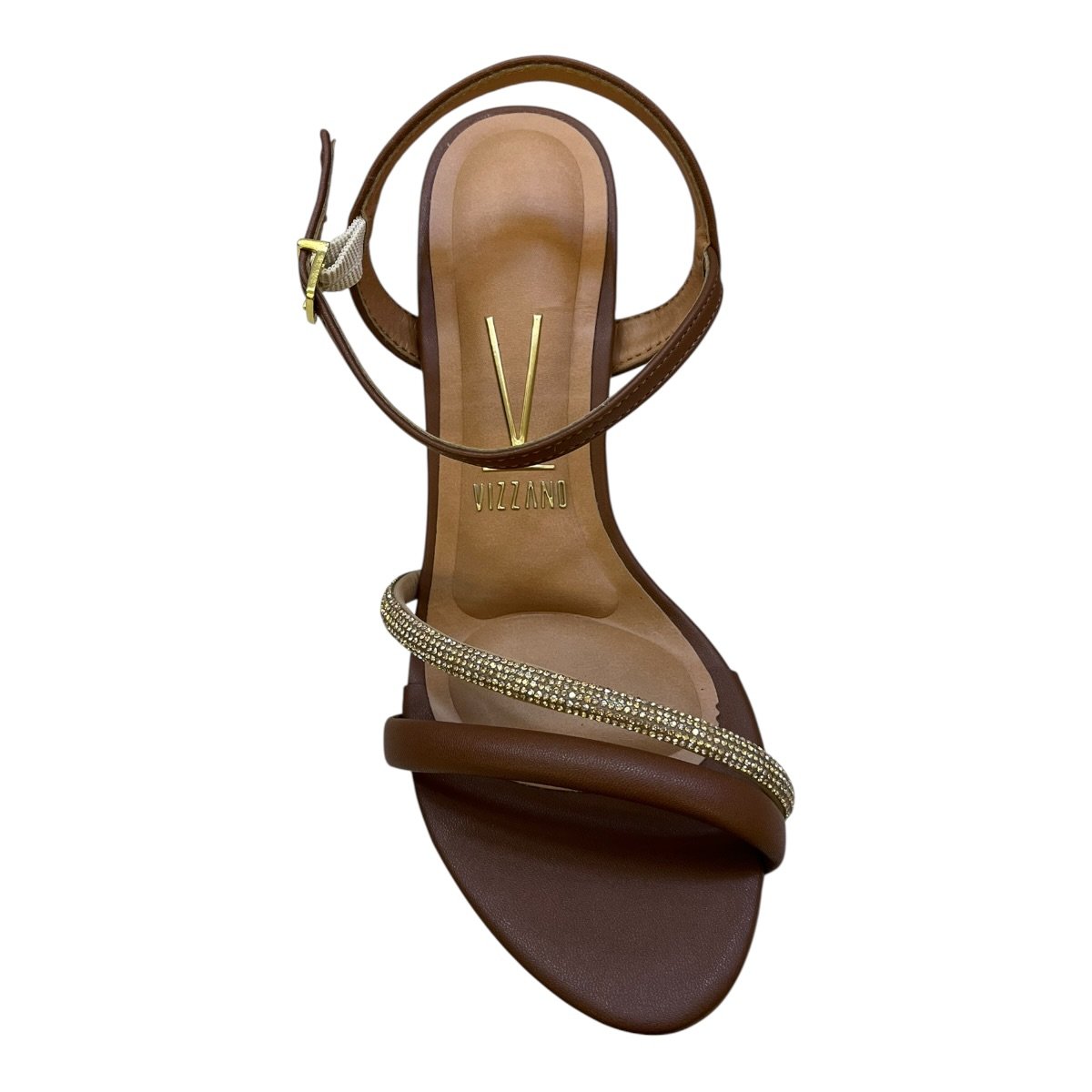 Sandalia Feminino Vizzano Casual Conforto Tiras Brilho Salto Bloco Médio Strass 6262.1034 Marrom Marrom 3