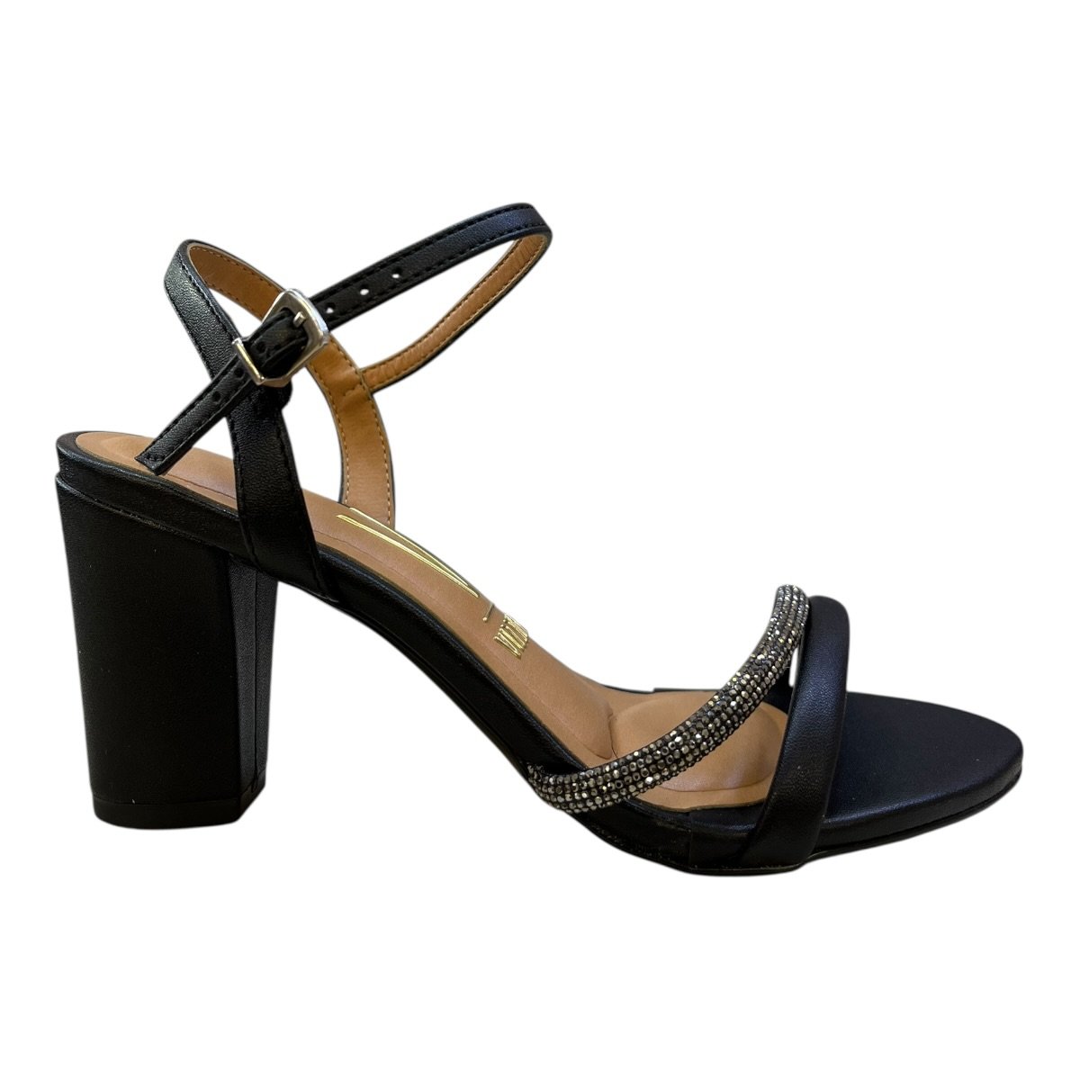 Sandalia Feminino Vizzano Casual Conforto Tiras Brilho Salto Bloco Médio Strass 6262.1034 Preto