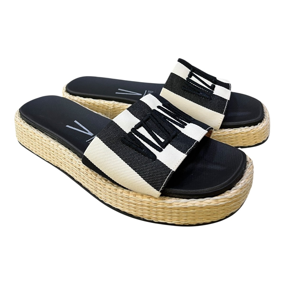 Chinelo Papete Feminino Vizzano Slide Casual Conforto Listras Palha Antiderrapante 6506.128 Preto Preto/Branco 2