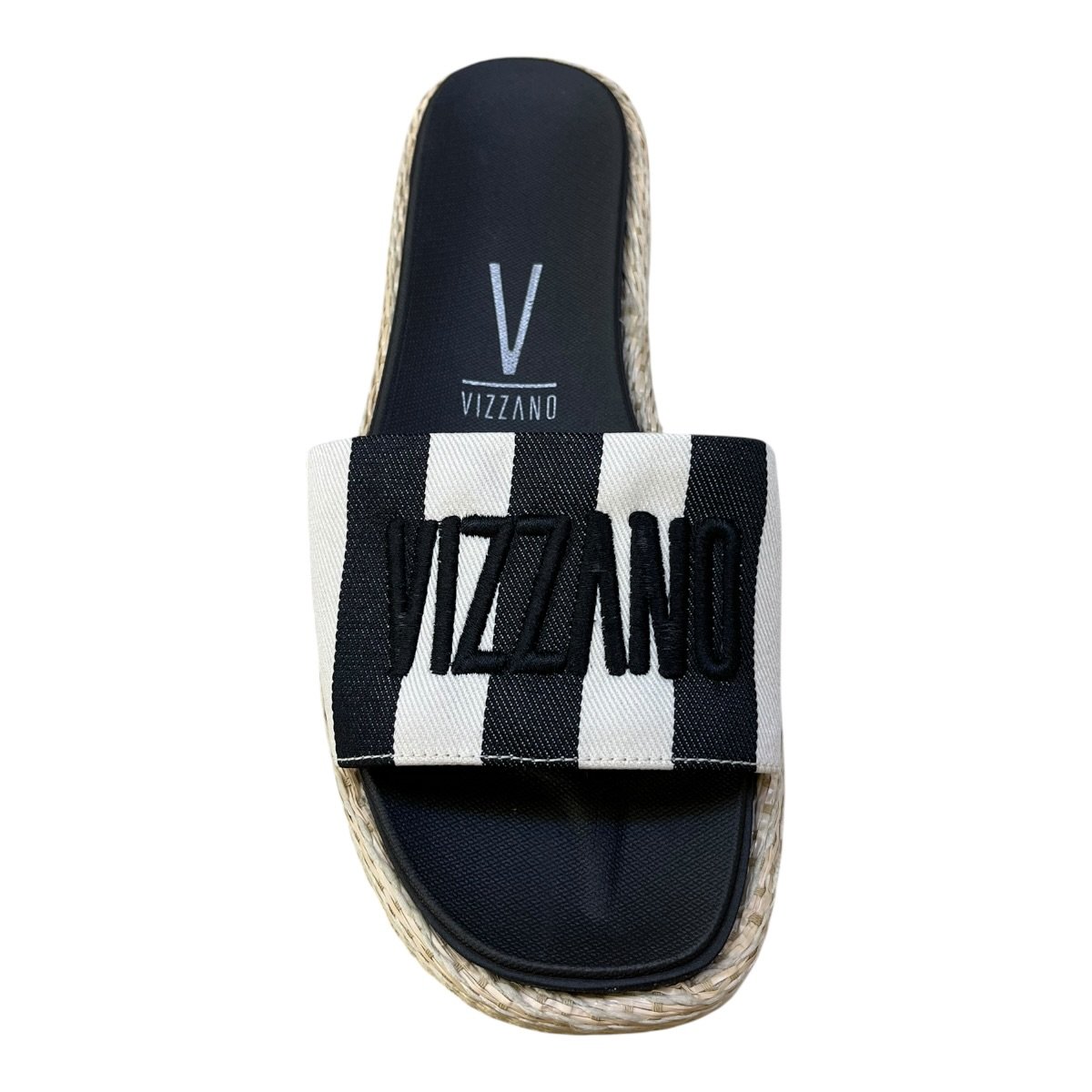 Chinelo Papete Feminino Vizzano Slide Casual Conforto Listras Palha Antiderrapante 6506.128 Preto Preto/Branco 3