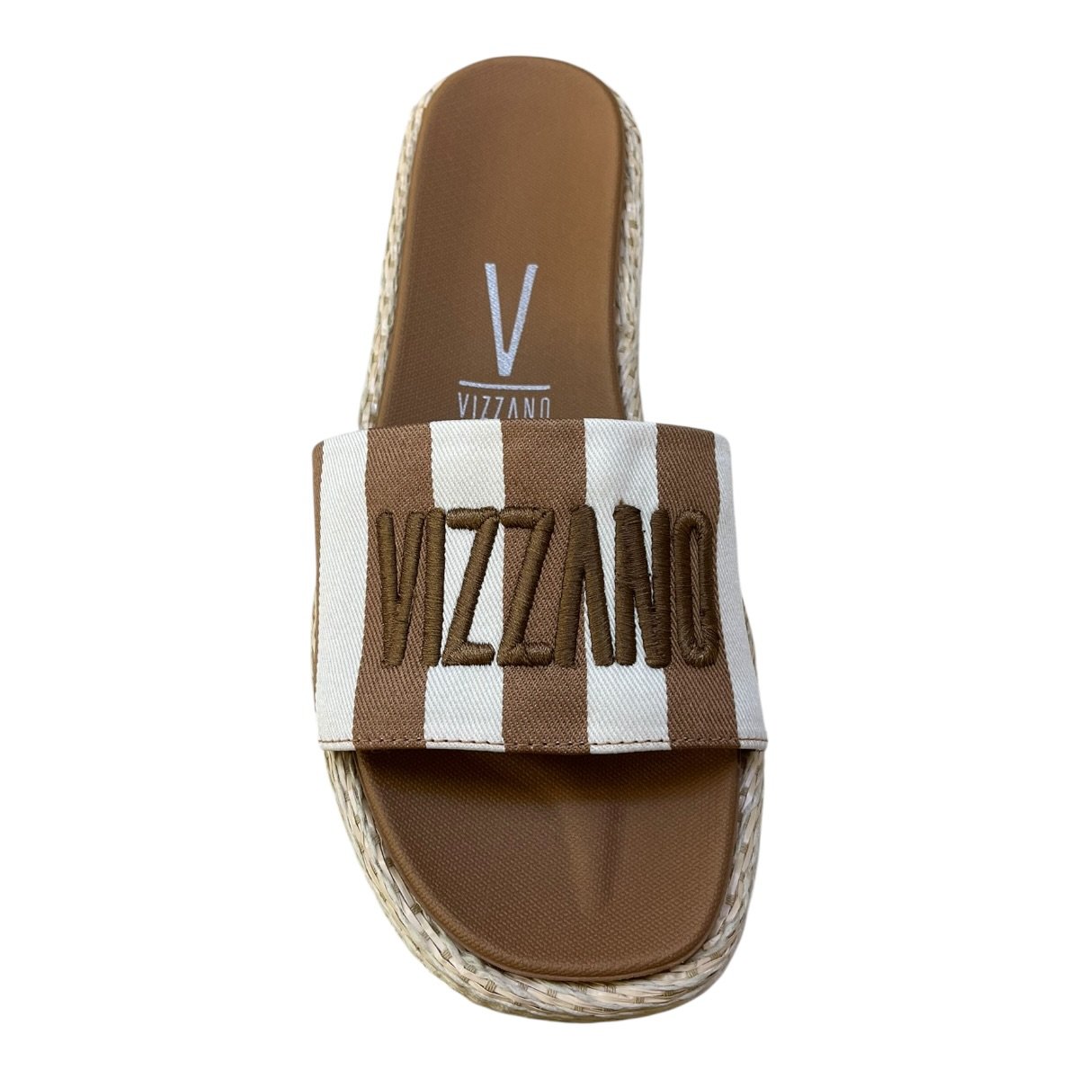 Chinelo Papete Feminino Vizzano Slide Casual Conforto Listras Palha Antiderrapante 6506.128 Caramelo Marrom/Branco 3