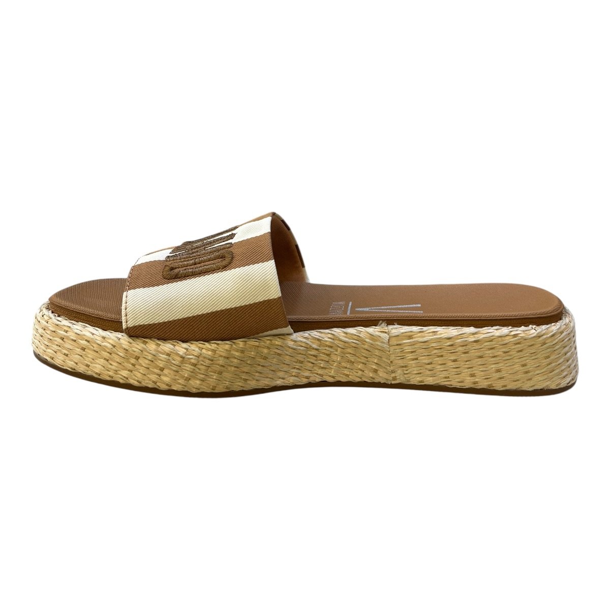 Chinelo Papete Feminino Vizzano Slide Casual Conforto Listras Palha Antiderrapante 6506.128 Caramelo Marrom/Branco 5