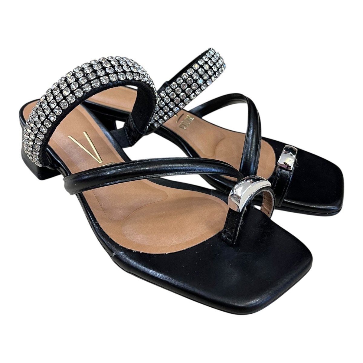 Tamanco Feminino Vizzano Casual Conforto Tiras Salto Bloco Baixo Brilho Dedo 6454.133 Preto Preto 2