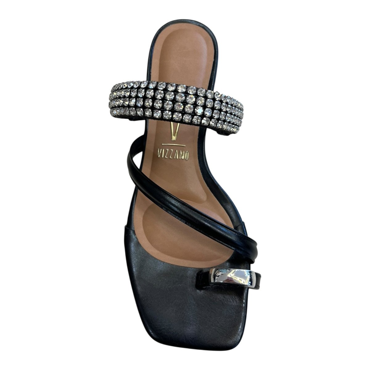 Tamanco Feminino Vizzano Casual Conforto Tiras Salto Bloco Baixo Brilho Dedo 6454.133 Preto Preto 3