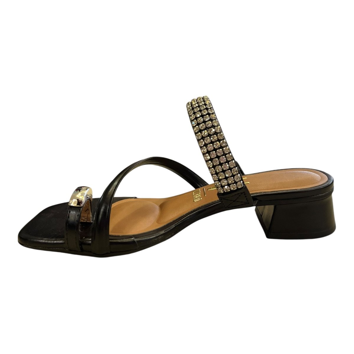 Tamanco Feminino Vizzano Casual Conforto Tiras Salto Bloco Baixo Brilho Dedo 6454.133 Preto Preto 5