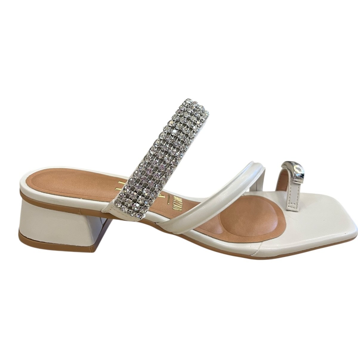 Tamanco Feminino Vizzano Casual Conforto Tiras Salto Bloco Baixo Brilho Dedo 6454.133 Branco