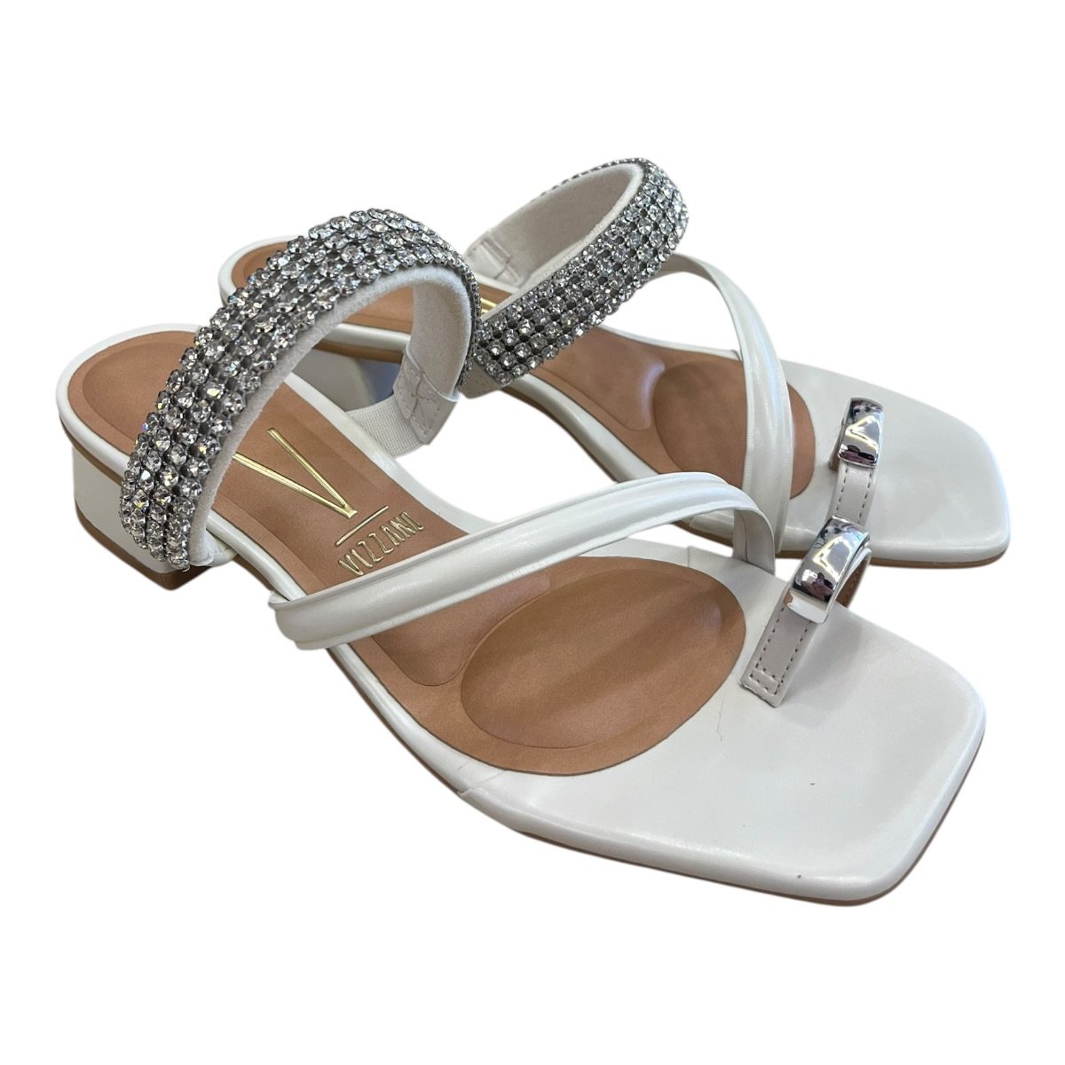 Tamanco Feminino Vizzano Casual Conforto Tiras Salto Bloco Baixo Brilho Dedo 6454.133 Branco Branco 2