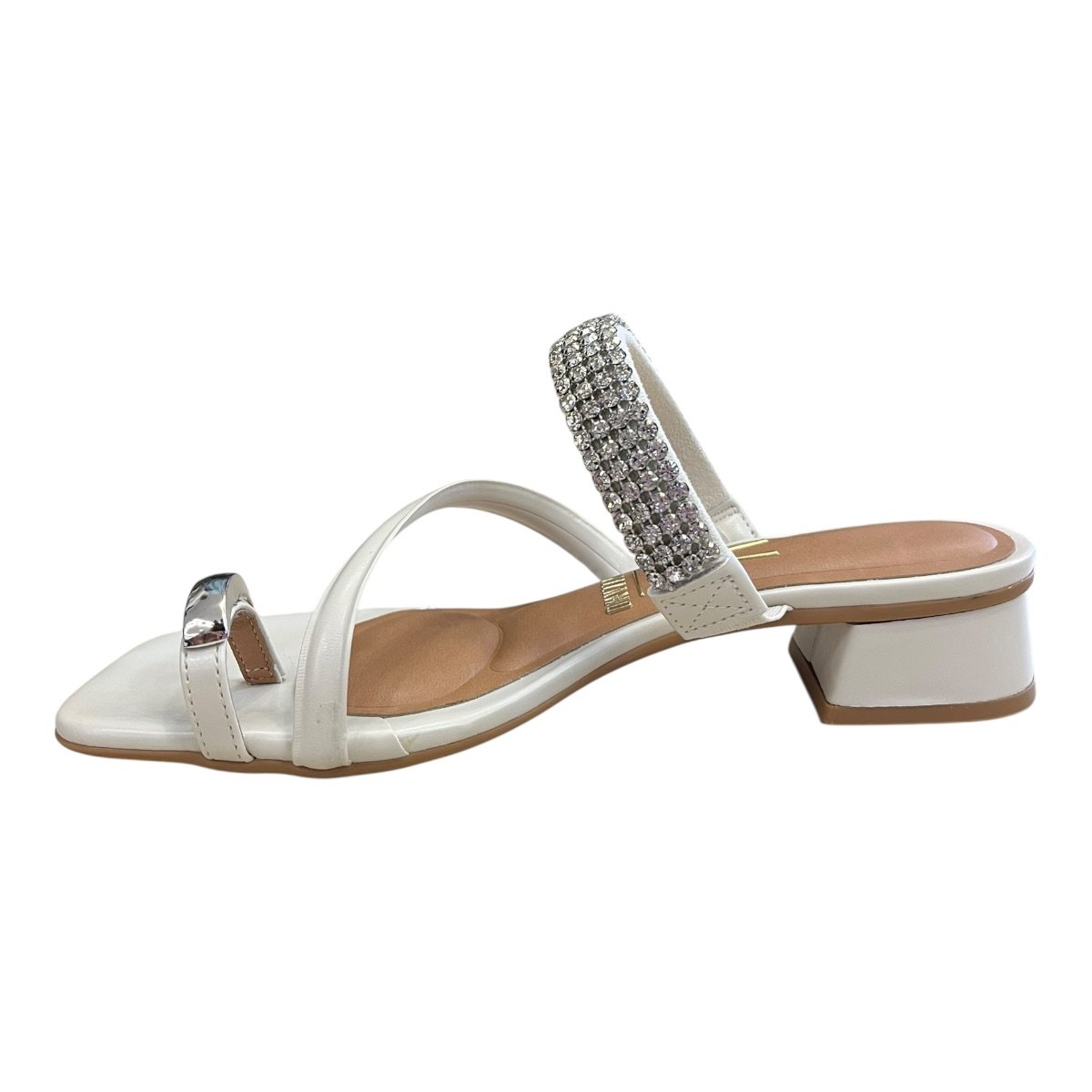 Tamanco Feminino Vizzano Casual Conforto Tiras Salto Bloco Baixo Brilho Dedo 6454.133 Branco Branco 5