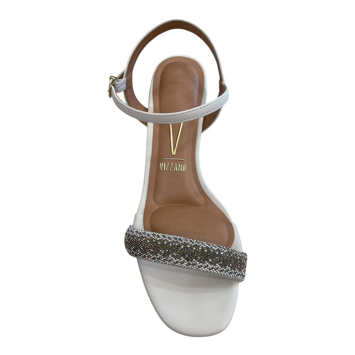 Sandalia Feminino Vizzano Casual Conforto Salto Bloco Médio Brilho Tiras Strass 6428.139. Branco Branco 3