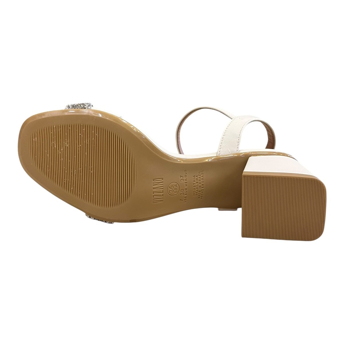 Sandalia Feminino Vizzano Casual Conforto Salto Bloco Médio Brilho Tiras Strass 6428.139. Branco Branco 5