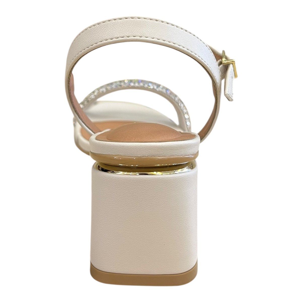 Sandalia Feminino Vizzano Casual Conforto Salto Bloco Médio Brilho Tiras Strass 6428.139. Branco Branco 6