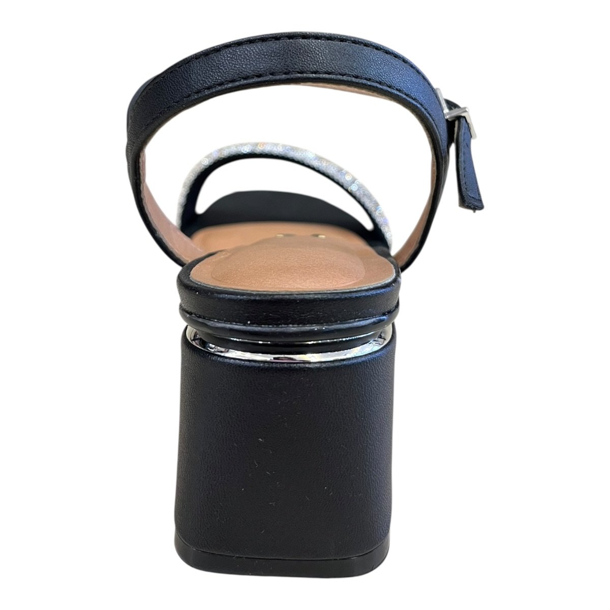 Sandalia Feminino Vizzano Casual Conforto Salto Bloco Médio Brilho Tiras Strass 6428.139. Preto Preto 4