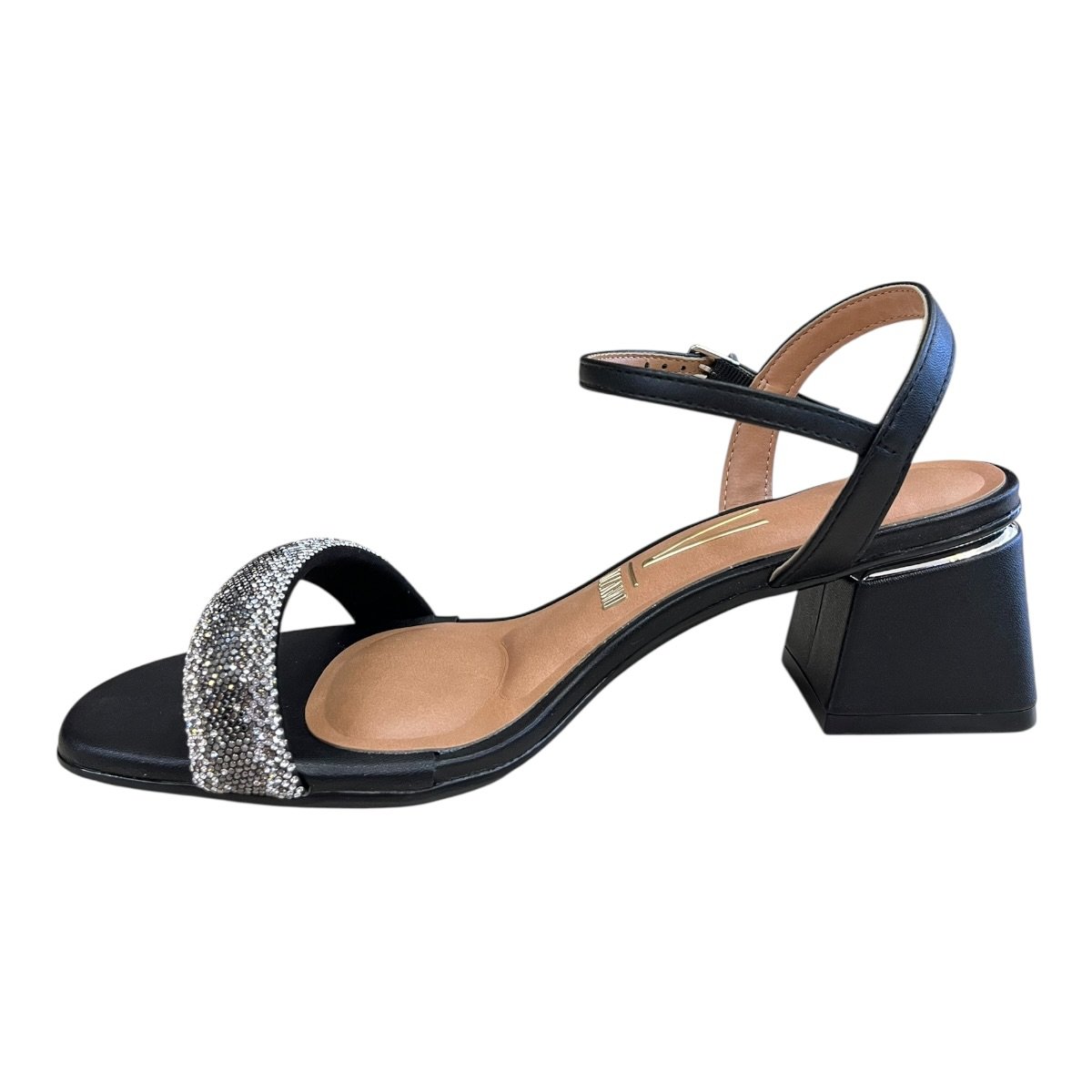 Sandalia Feminino Vizzano Casual Conforto Salto Bloco Médio Brilho Tiras Strass 6428.139. Preto Preto 5