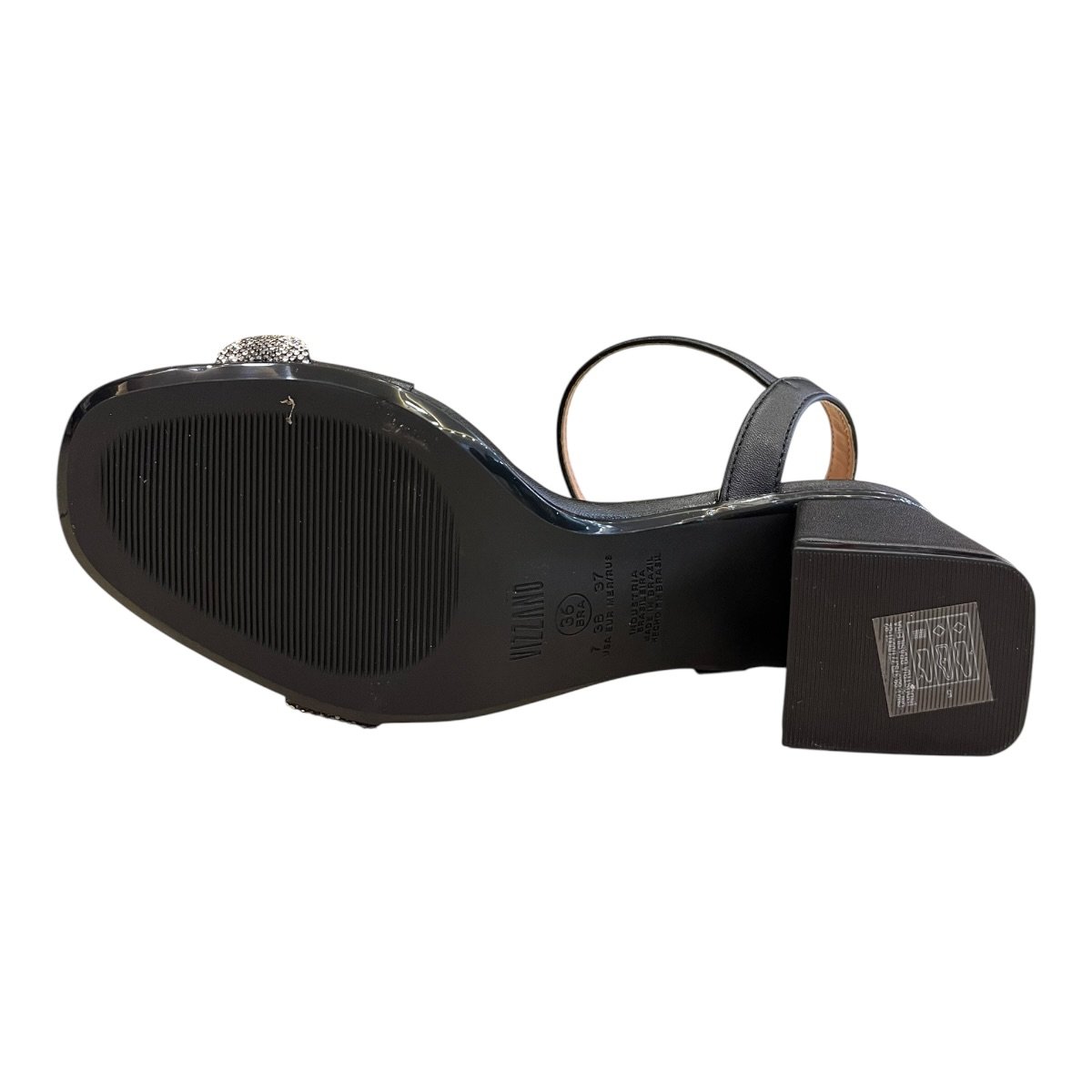 Sandalia Feminino Vizzano Casual Conforto Salto Bloco Médio Brilho Tiras Strass 6428.139. Preto Preto 6