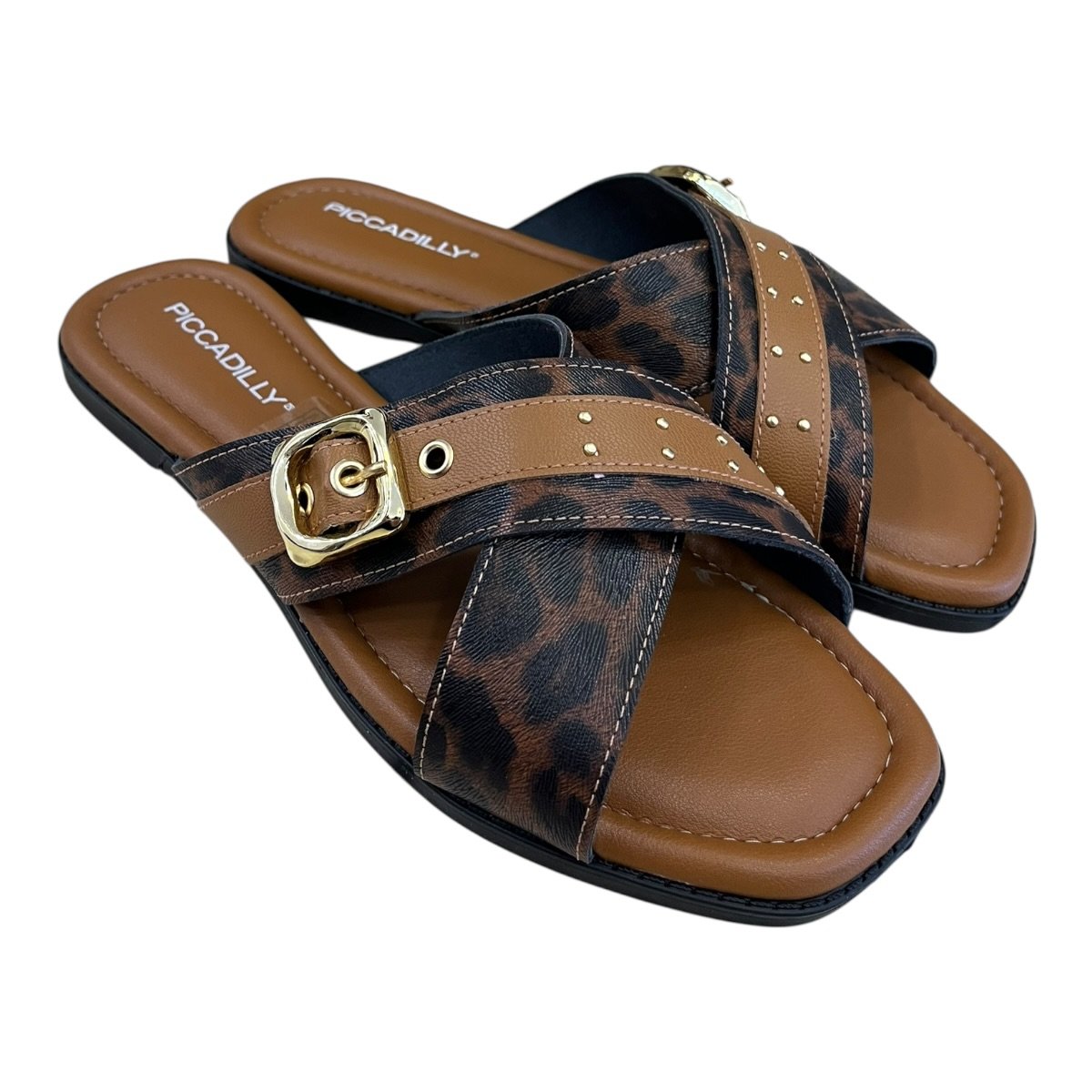 Chinelo Rasteira Feminino Piccadilly Conforto Casual Slide Cruzada Animal Print Onça  508084 Caramelo Marrom 2