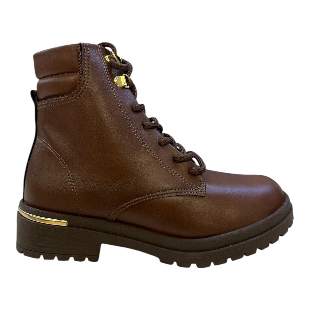 Bota Coturno Feminino Beira Rio Casual Conforto Tratorado Amarração Detalhe Metalizado 9093.301 Marrom