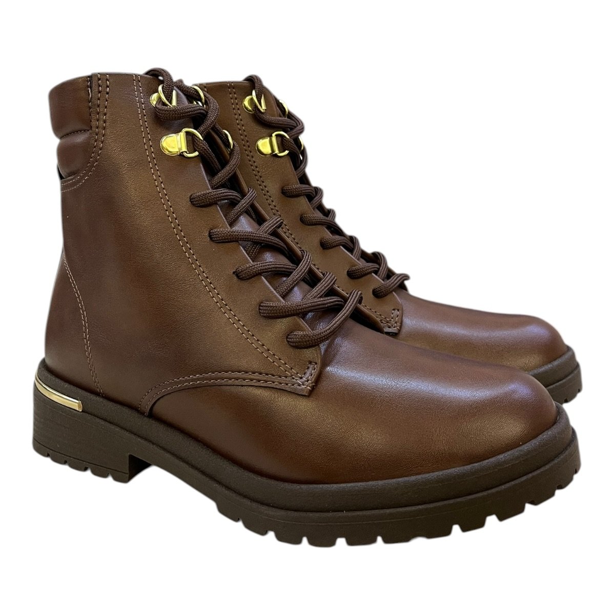 Bota Coturno Feminino Beira Rio Casual Conforto Tratorado Amarração Detalhe Metalizado 9093.301 Marrom Marrom 2