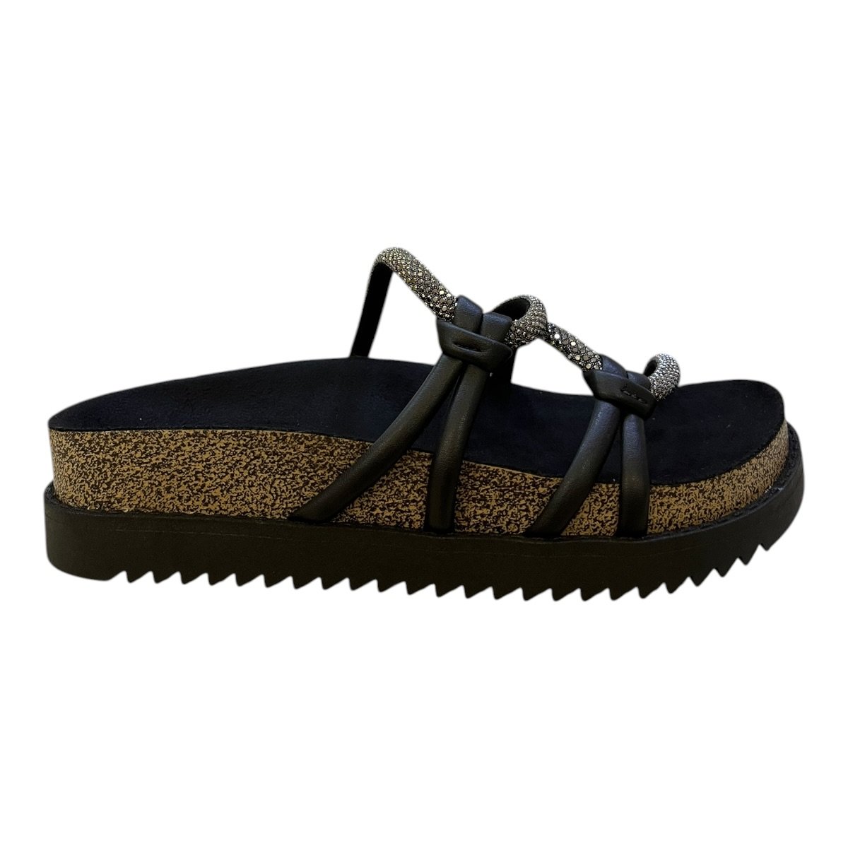 Chinelo Papete Feminino Moleca Casual Ultraconforto Tiras Brilho Strass 5500.111 Preto