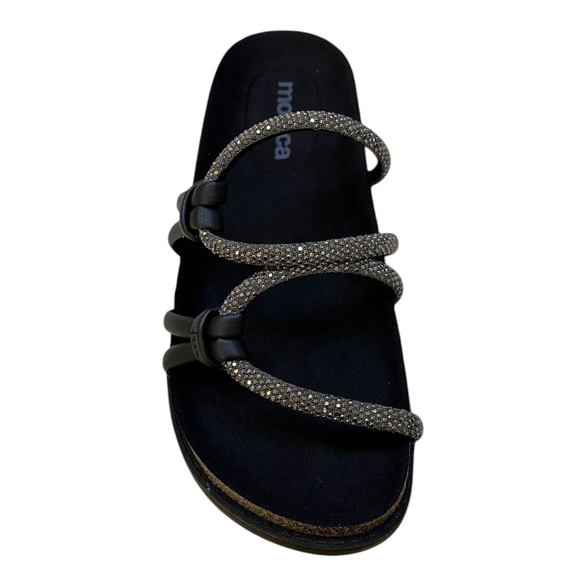 Chinelo Papete Feminino Moleca Casual Ultraconforto Tiras Brilho Strass 5500.111 Preto Preto 3