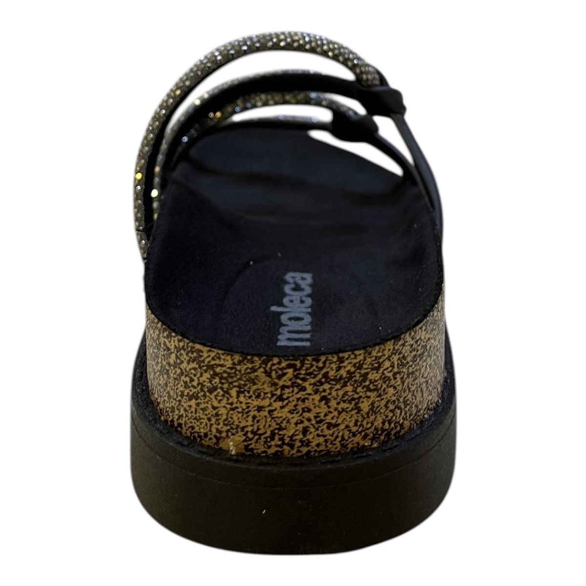 Chinelo Papete Feminino Moleca Casual Ultraconforto Tiras Brilho Strass 5500.111 Preto Preto 4