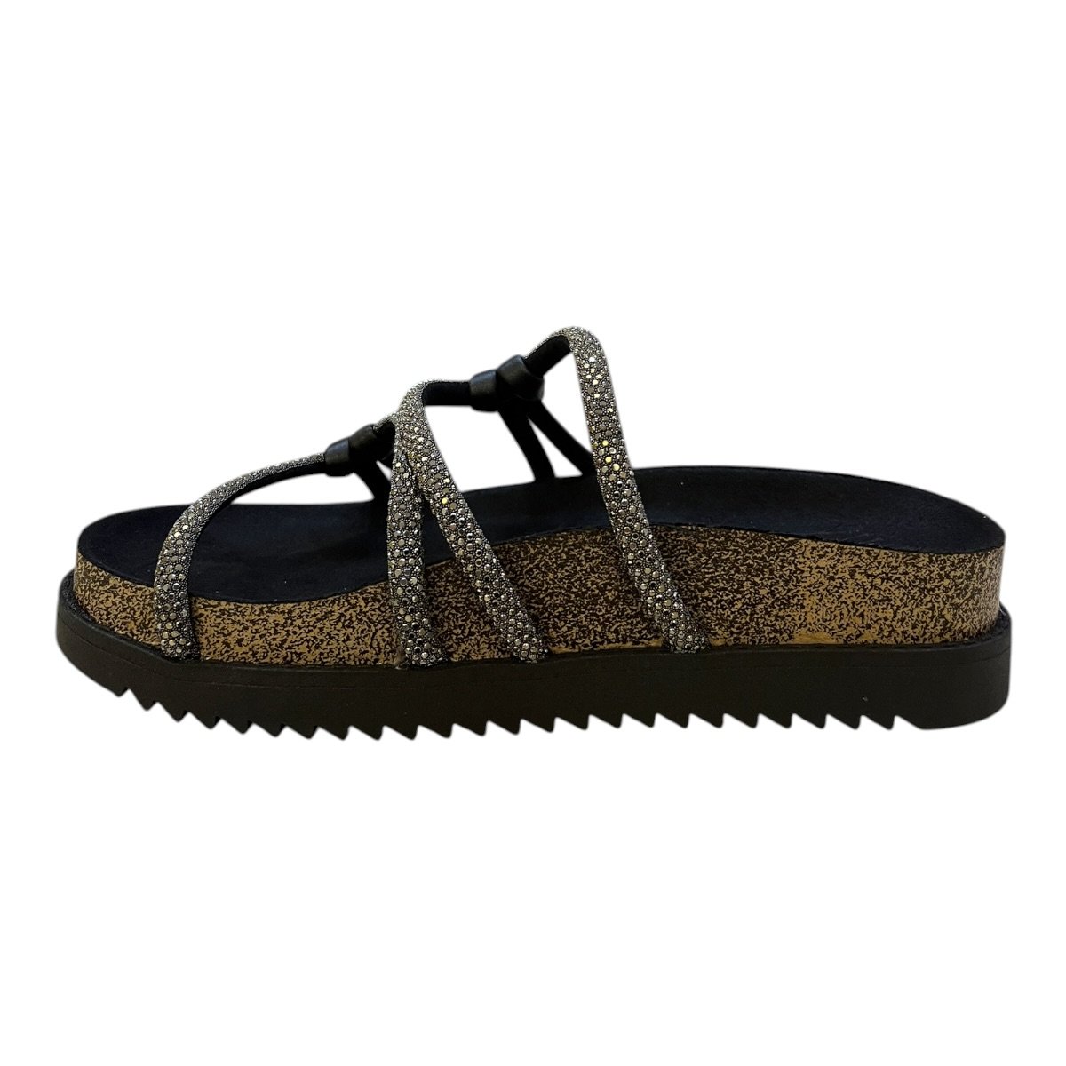 Chinelo Papete Feminino Moleca Casual Ultraconforto Tiras Brilho Strass 5500.111 Preto Preto 5
