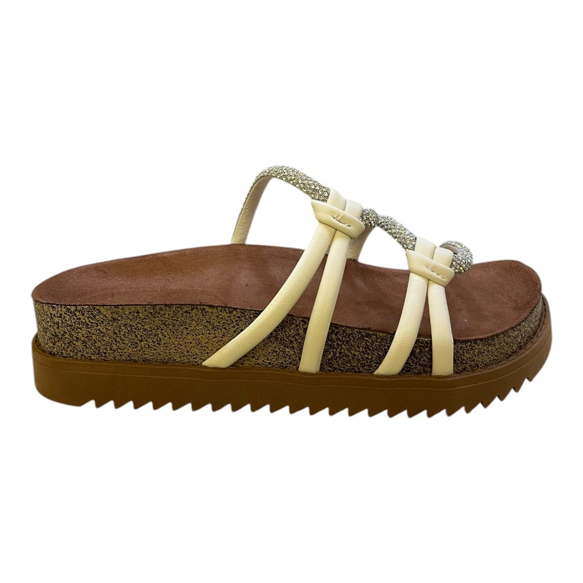 Chinelo Papete Feminino Moleca Casual Ultraconforto Tiras Brilho Strass 5500.111 Branco