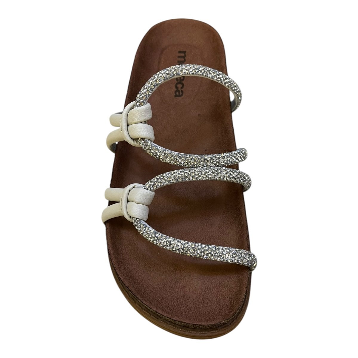 Chinelo Papete Feminino Moleca Casual Ultraconforto Tiras Brilho Strass 5500.111 Branco Branco 3