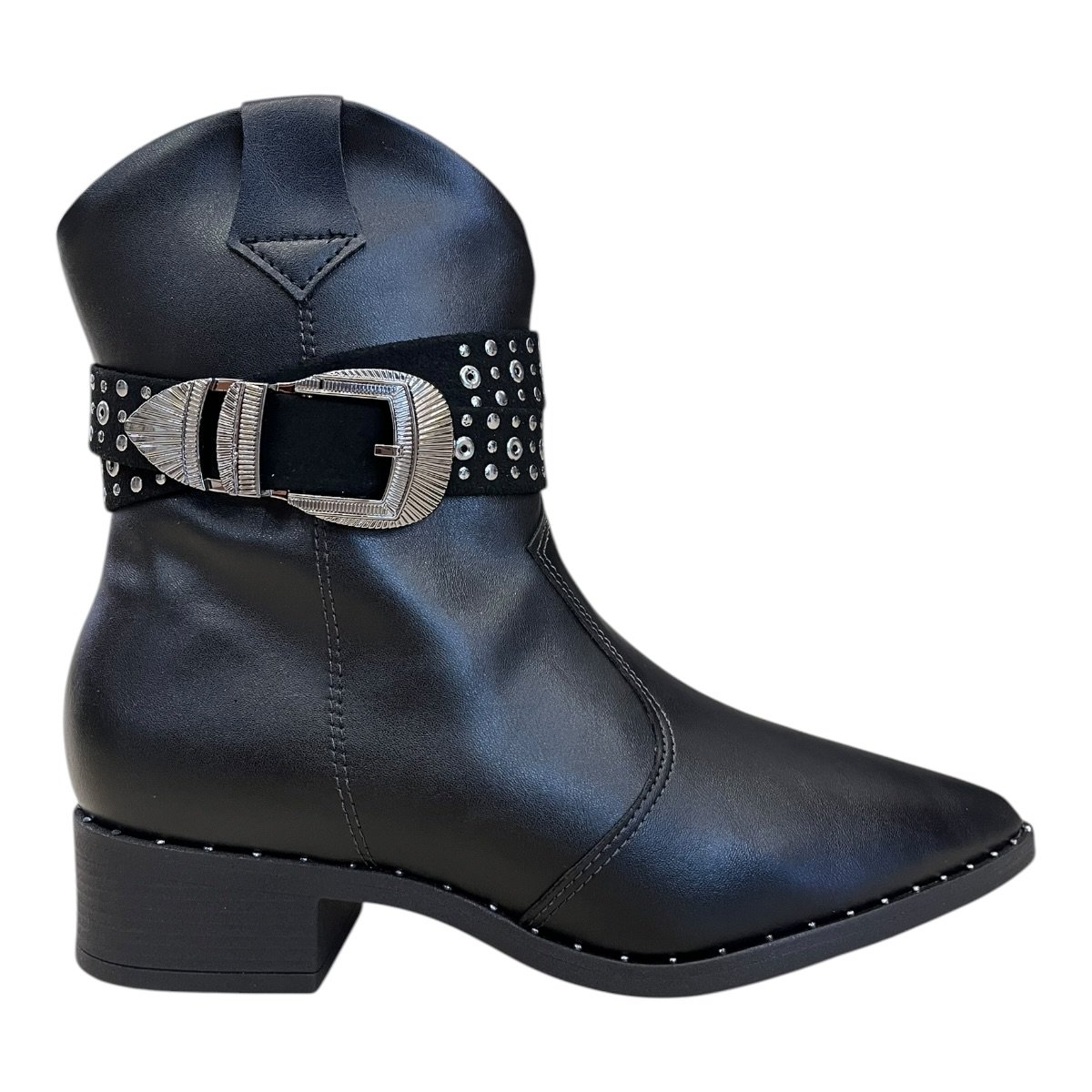 Bota Feminino Beira Rio Casual Conforto Fivela Metalizado Bico Fino Salto Baixo 9091.202 Preto