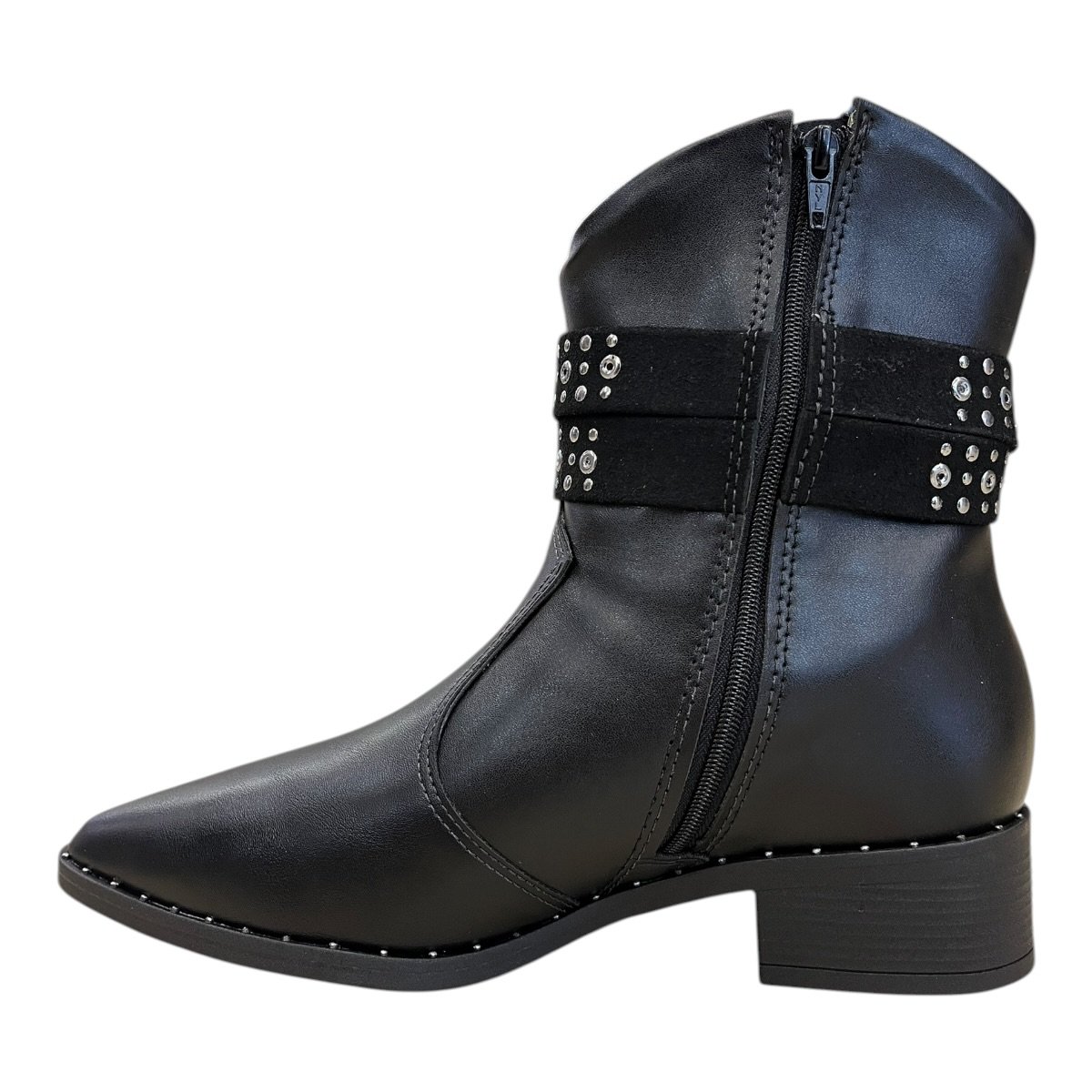 Bota Feminino Beira Rio Casual Conforto Fivela Metalizado Bico Fino Salto Baixo 9091.202 Preto Preto 5