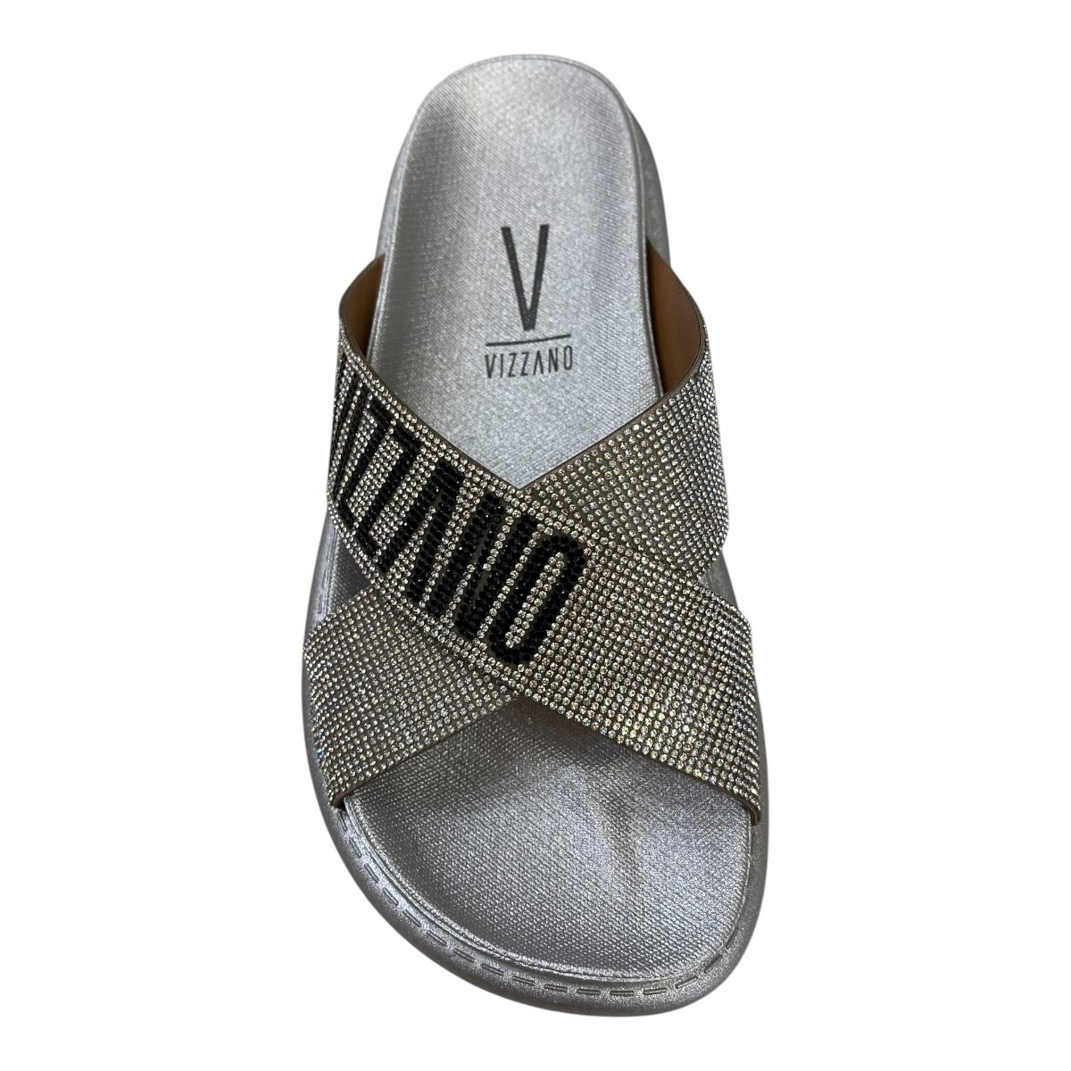 Chinelo Papete Feminino Vizzano Casual Conforto Slide Cruzada Brilho Strass 6459.341 Prata Prata 3