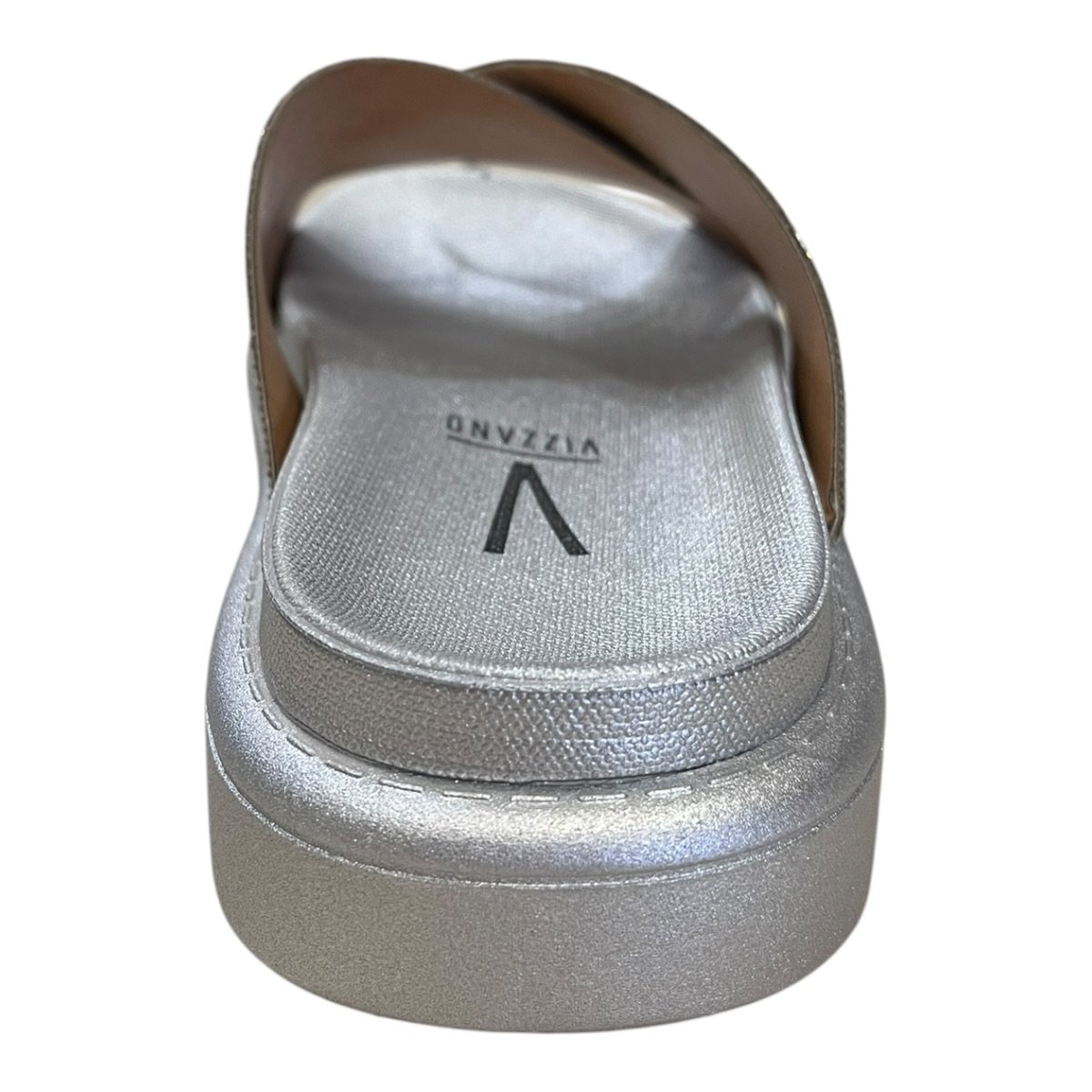 Chinelo Papete Feminino Vizzano Casual Conforto Slide Cruzada Brilho Strass 6459.341 Prata Prata 4