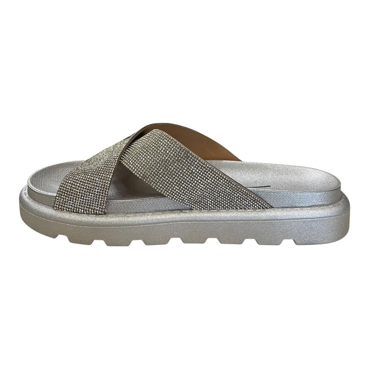 Chinelo Papete Feminino Vizzano Casual Conforto Slide Cruzada Brilho Strass 6459.341 Prata Prata 5