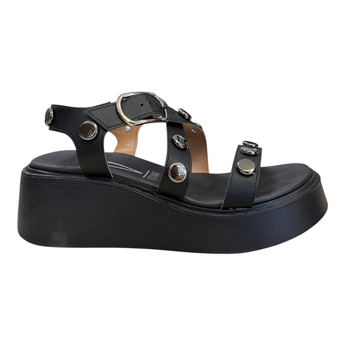 Sandalia Feminino Vizzano Casual Plataforma Anabela Tiras Brilho Metalizado 6525.216 Preto