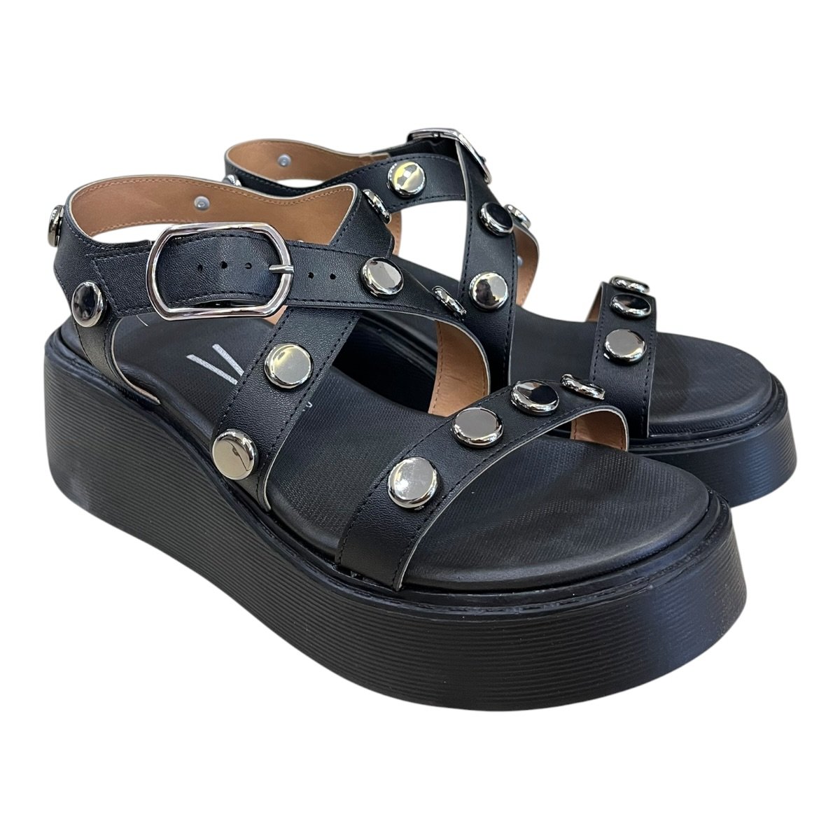 Sandalia Feminino Vizzano Casual Plataforma Anabela Tiras Brilho Metalizado 6525.216 Preto Preto 2