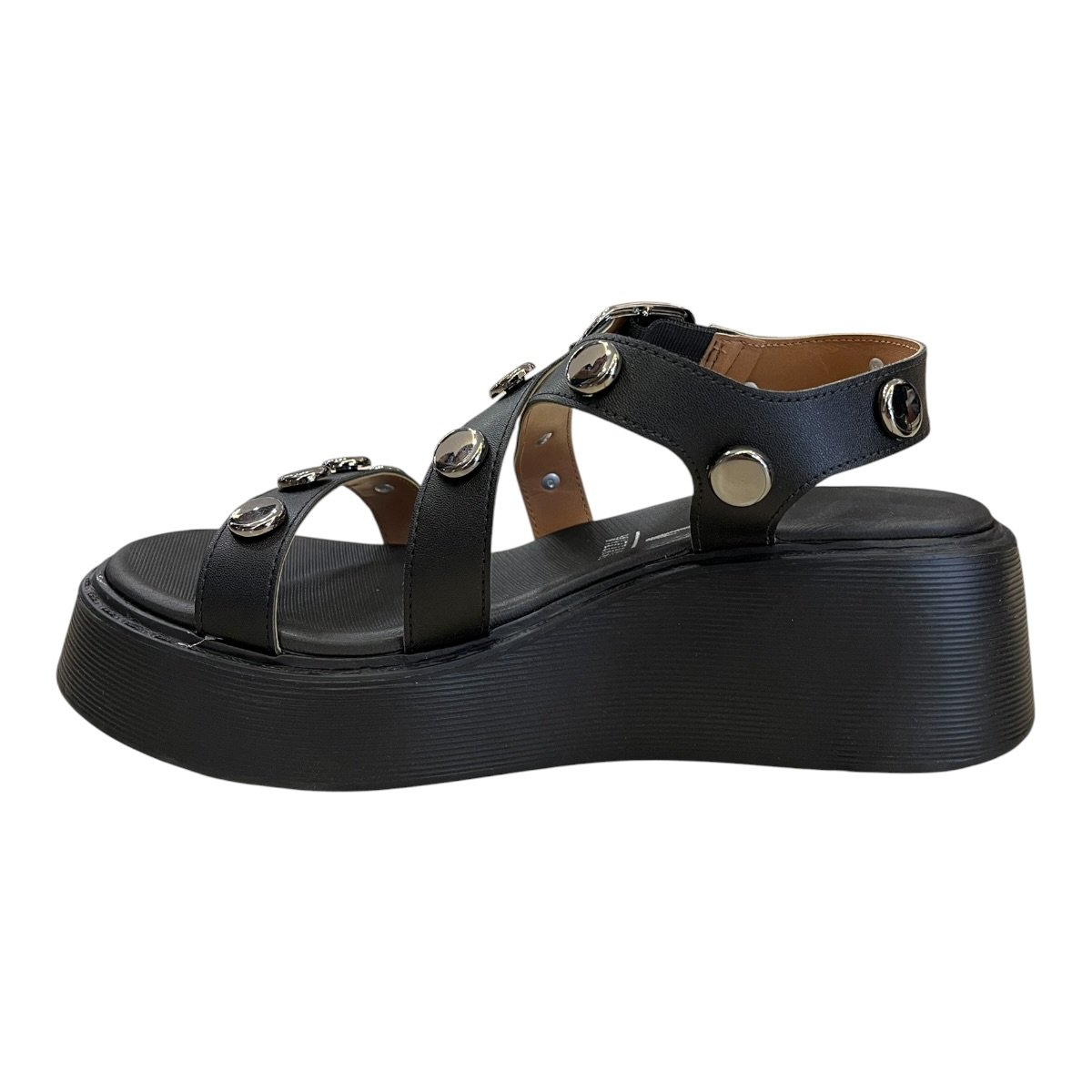 Sandalia Feminino Vizzano Casual Plataforma Anabela Tiras Brilho Metalizado 6525.216 Preto Preto 4