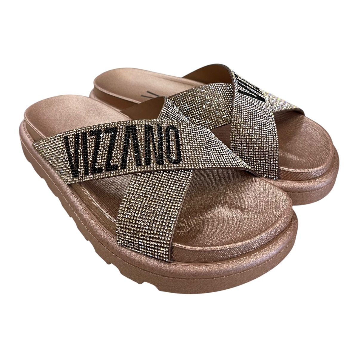 Chinelo Papete Feminino Vizzano Casual Conforto Slide Cruzada Brilho Strass 6459.341 Bronze Bronze 2