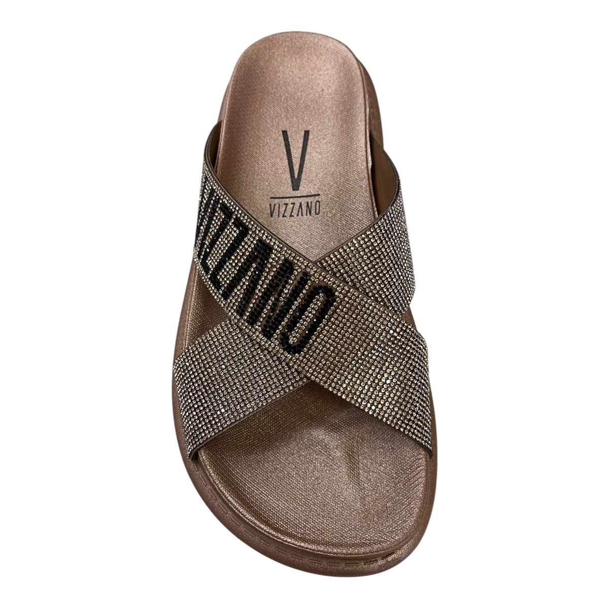 Chinelo Papete Feminino Vizzano Casual Conforto Slide Cruzada Brilho Strass 6459.341 Bronze Bronze 3
