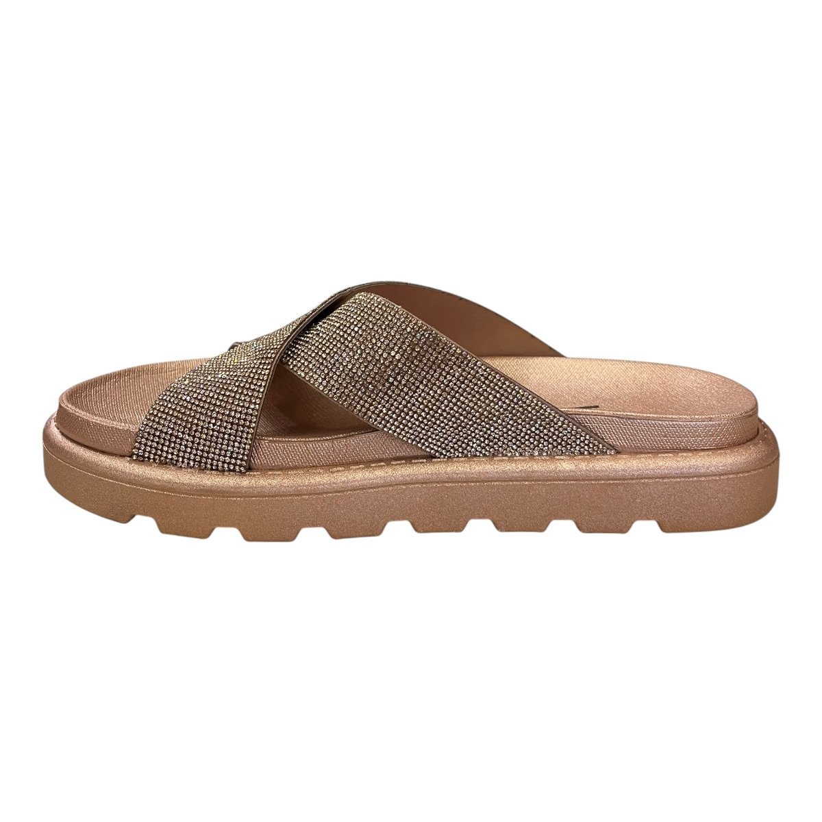 Chinelo Papete Feminino Vizzano Casual Conforto Slide Cruzada Brilho Strass 6459.341 Bronze Bronze 5