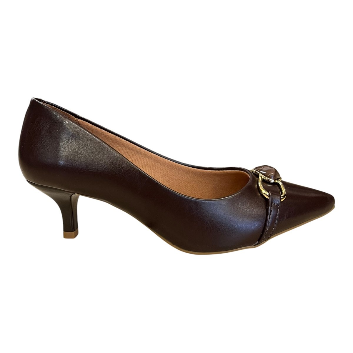 Sapato Scarpin Feminino Vizzano Casual Conforto Bico Fino Detalhe Metalizado 1122.898 Marrom