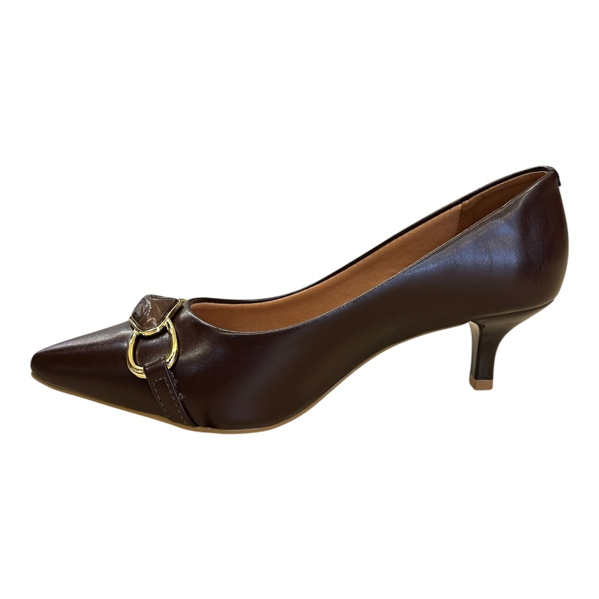Sapato Scarpin Feminino Vizzano Casual Conforto Bico Fino Detalhe Metalizado 1122.898 Marrom Marrom 4