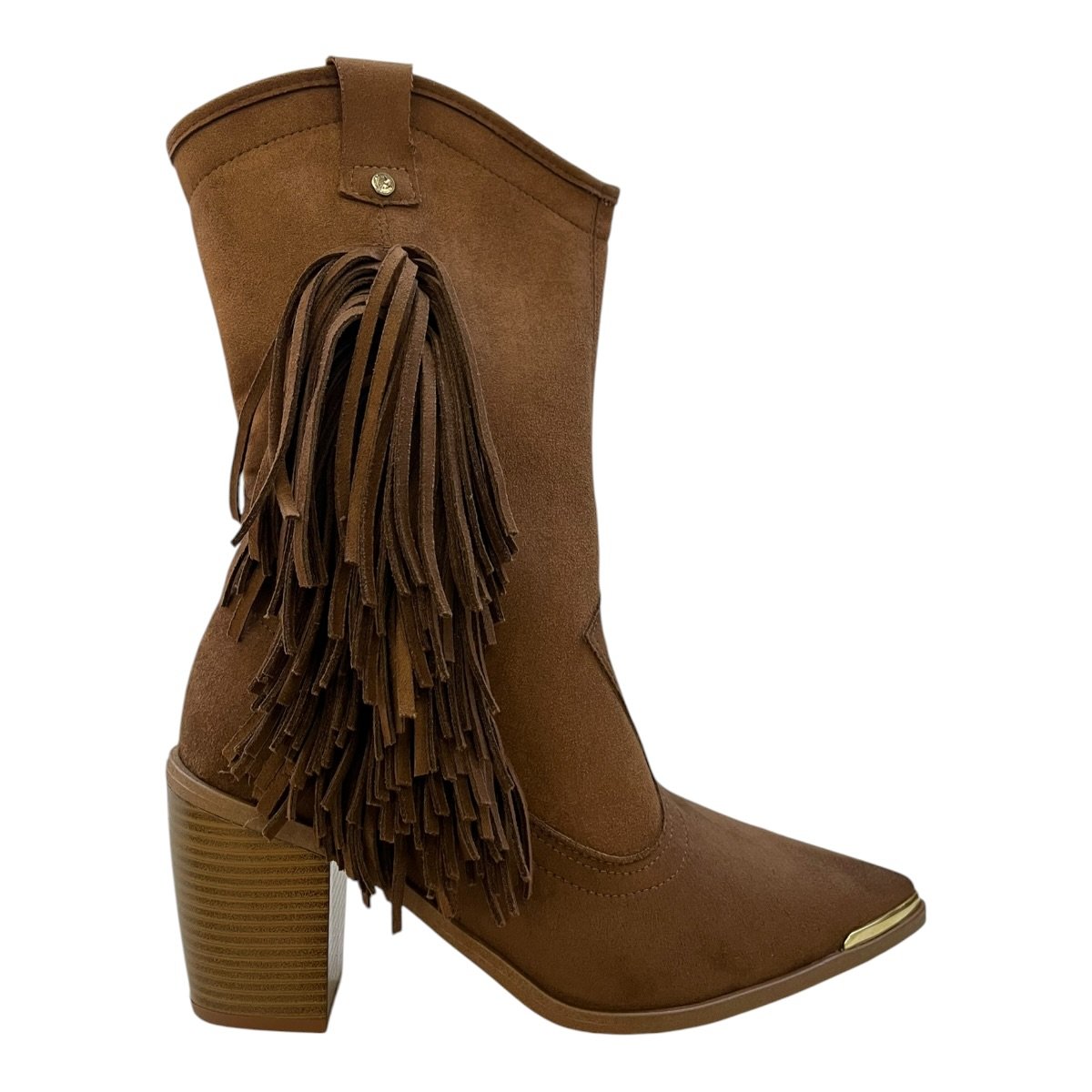 Bota Feminino Moleca Casual Texana Country Franja Camurça Conforto Bico Fino 5355.101 Caramelo