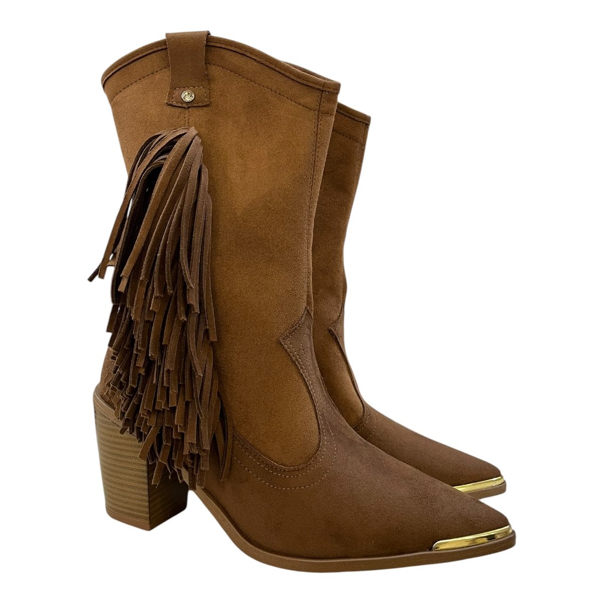 Bota Feminino Moleca Casual Texana Country Franja Camurça Conforto Bico Fino 5355.101 Caramelo Marrom 2
