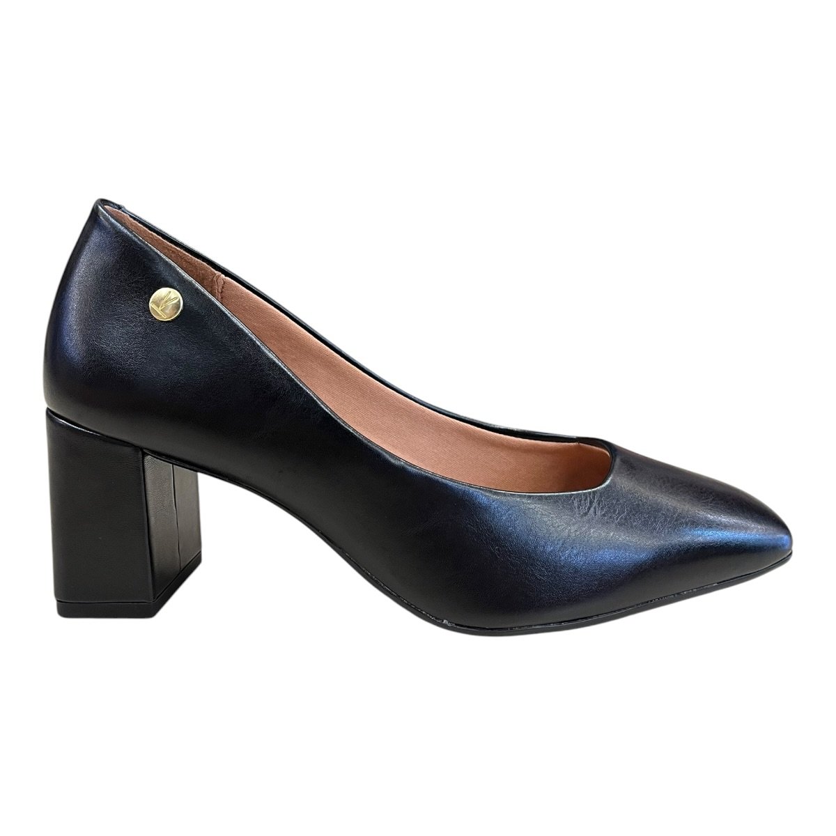 Sapato Scarpin Feminino Vizzano Verniz Salto Bloco Bico Quadrado Casual Conforto 1373.101 Preto