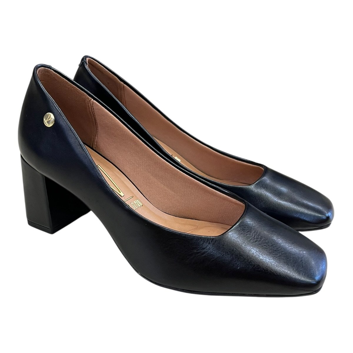 Sapato Scarpin Feminino Vizzano Verniz Salto Bloco Bico Quadrado Casual Conforto 1373.101 Preto Preto 2