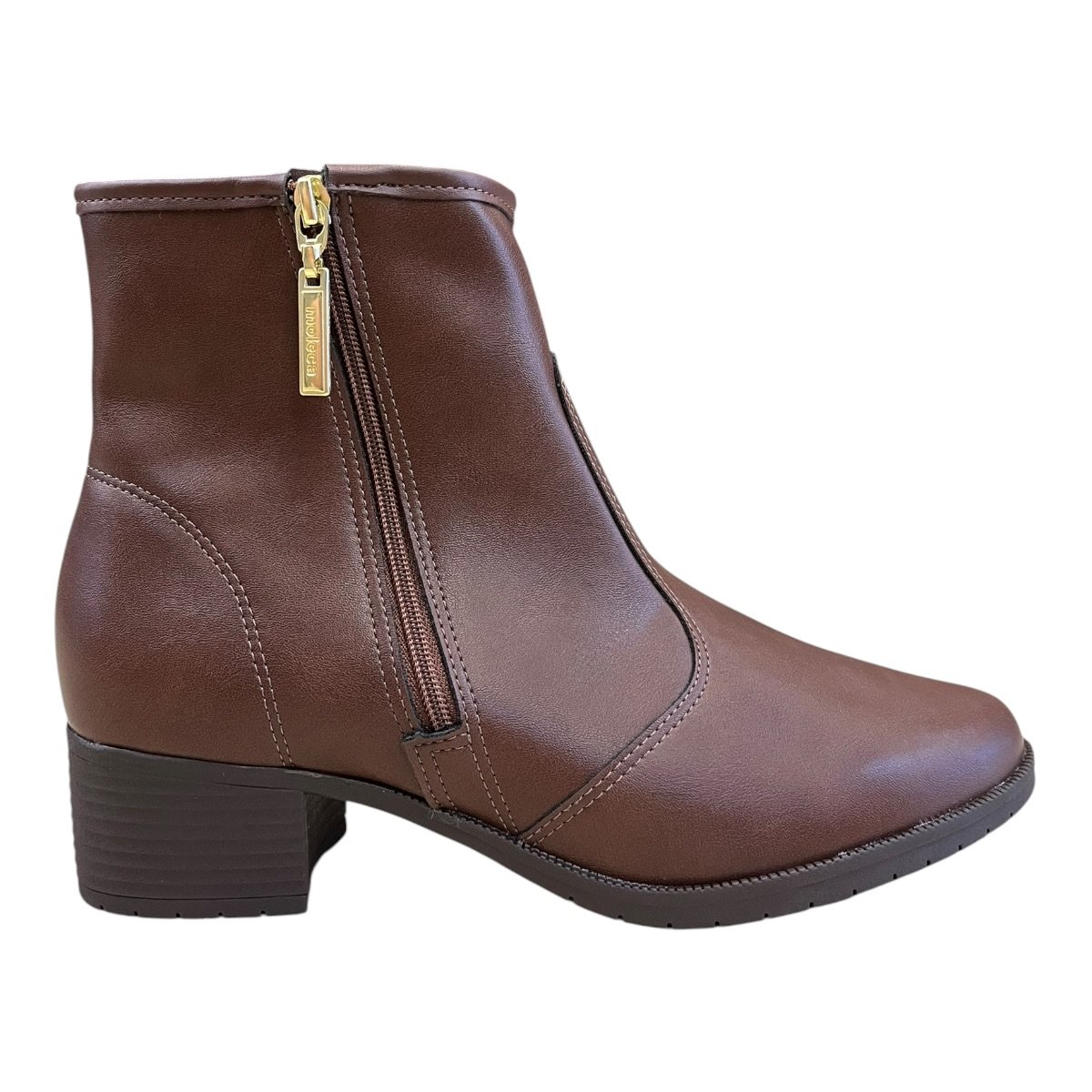 Bota Coturno Feminino Moleca Casual Conforto Básico Zíper Salto Bloco 5346.107 Marrom