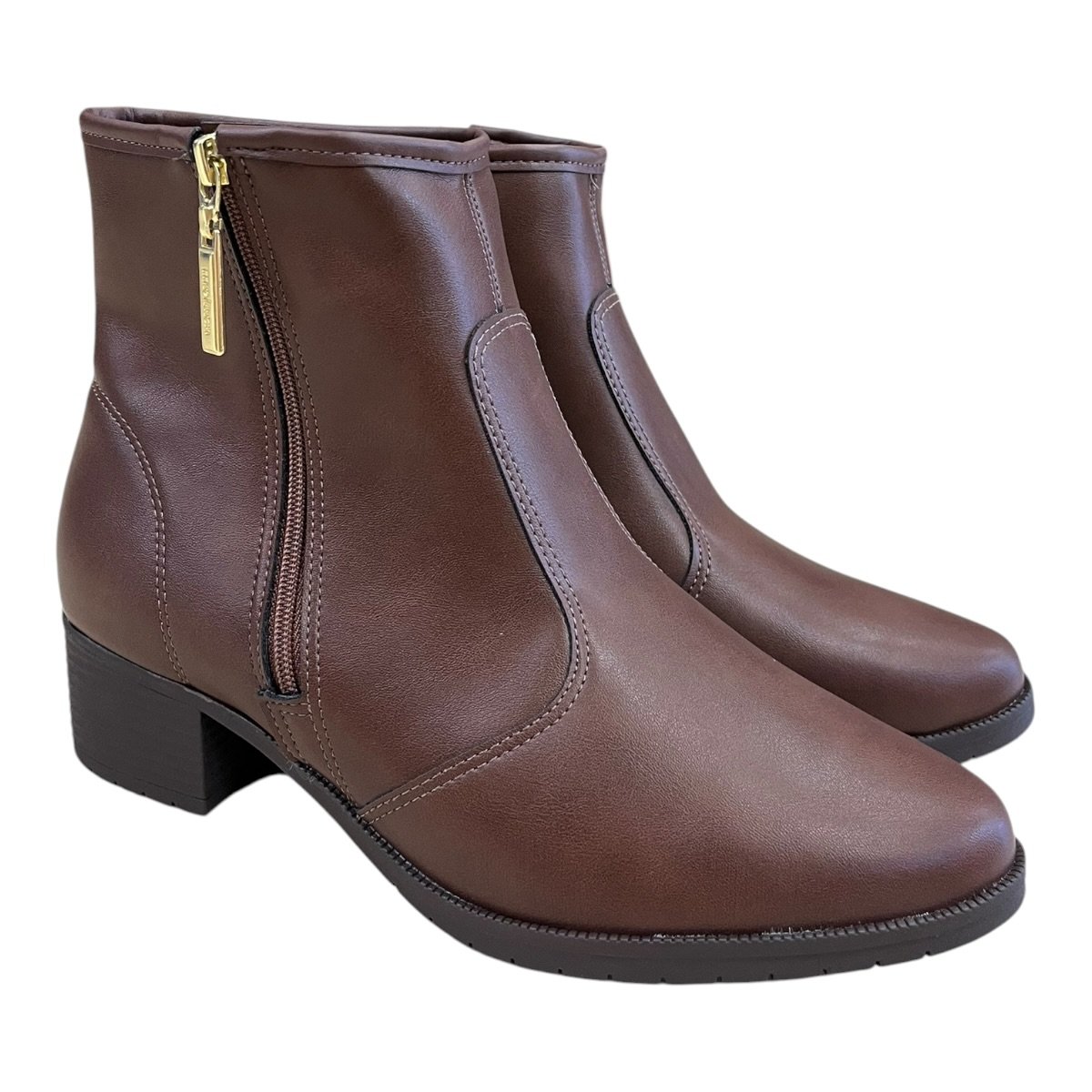 Bota Coturno Feminino Moleca Casual Conforto Básico Zíper Salto Bloco 5346.107 Marrom Marrom 2