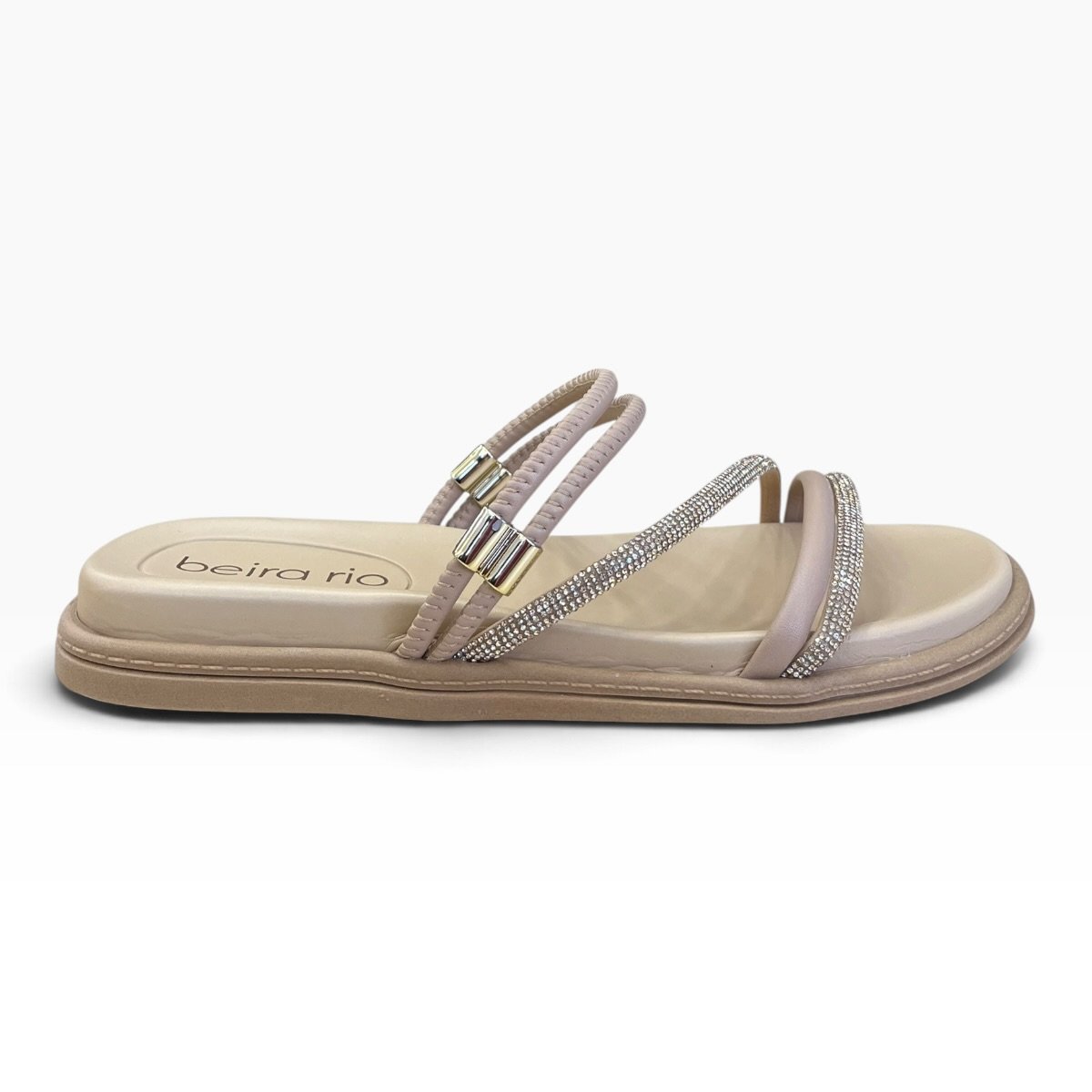 Papete Feminino Beira Rio 2 Em 1 Casual Conforto Tiras Brilho Calce Fácil 8488.143 Bege