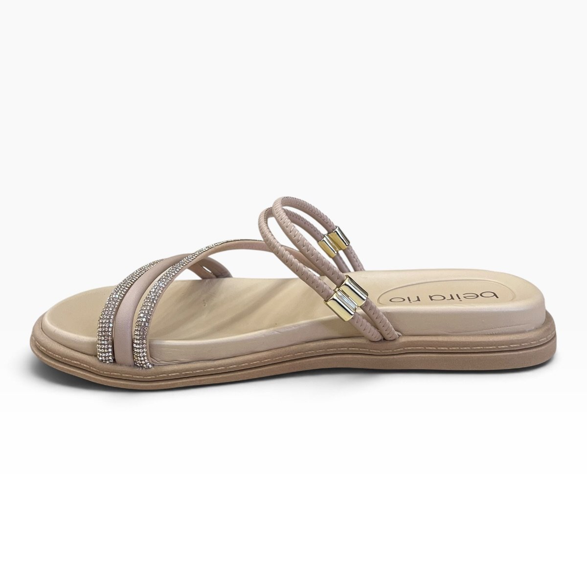 Papete Feminino Beira Rio 2 Em 1 Casual Conforto Tiras Brilho Calce Fácil 8488.143 Bege Bege 4