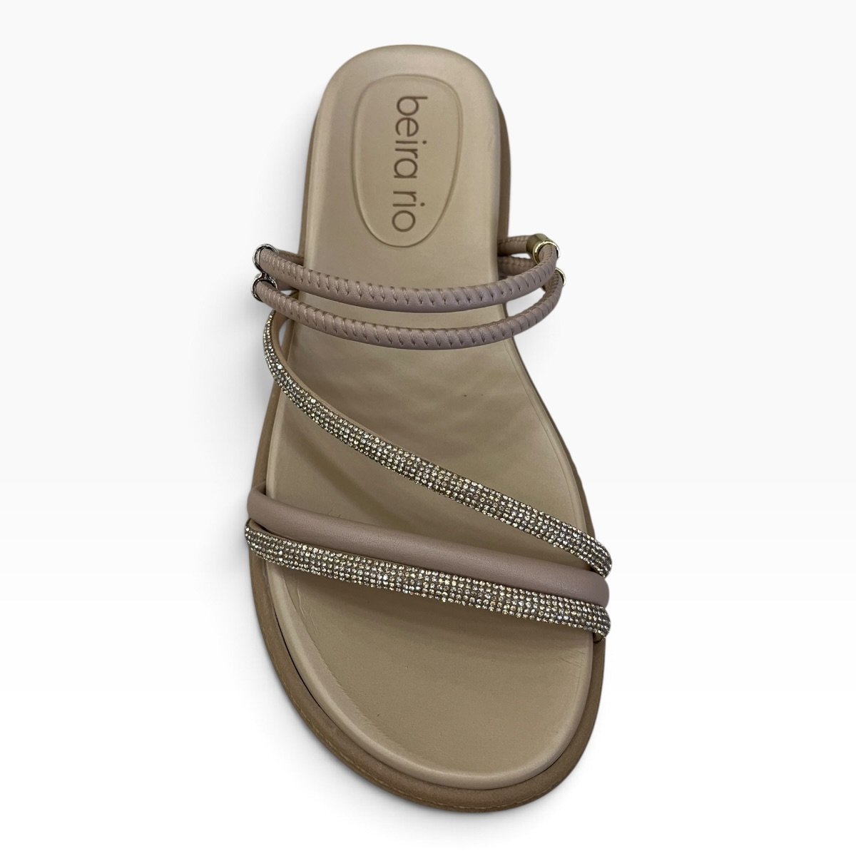Papete Feminino Beira Rio 2 Em 1 Casual Conforto Tiras Brilho Calce Fácil 8488.143 Bege Bege 6